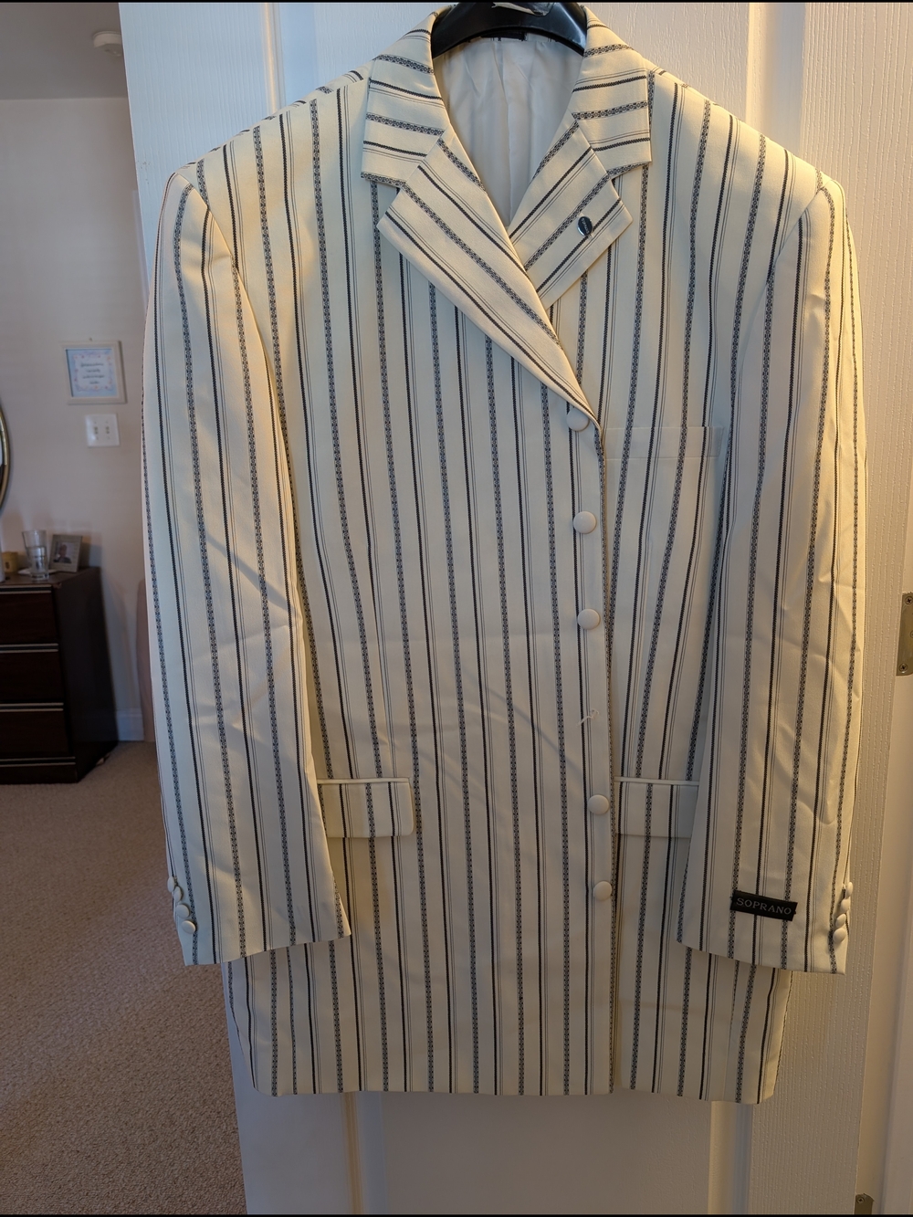 Men's Soprano Cream Striped Sport Coat